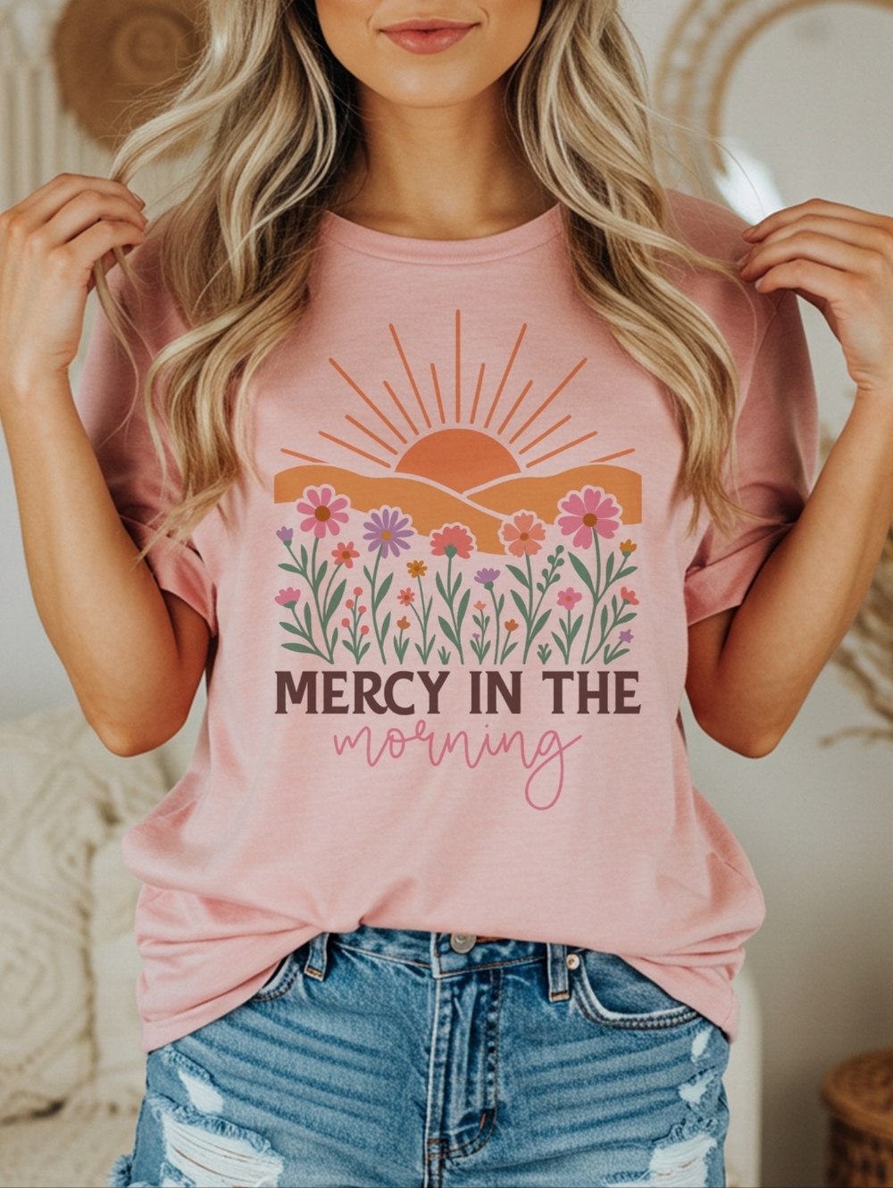 Mercy in the Morning T-Shirt | Sunrise Floral Faith Tee